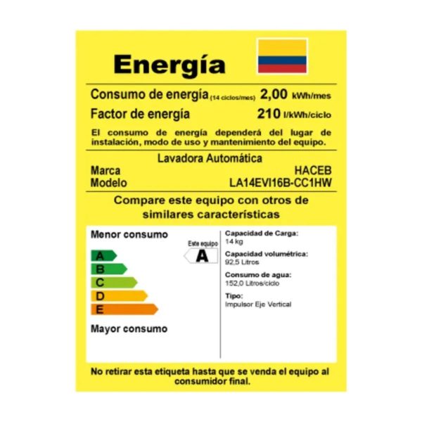 Lavadora HACEB CC ZOÜ 14 Kg D OX - Imagen 7