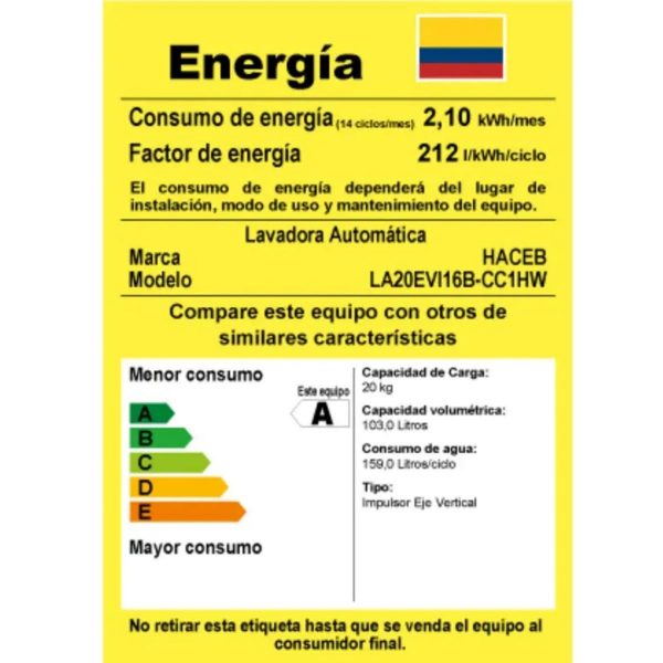 Lavadora HACEB CC ZOÜ 20 Kg D OX - Imagen 6